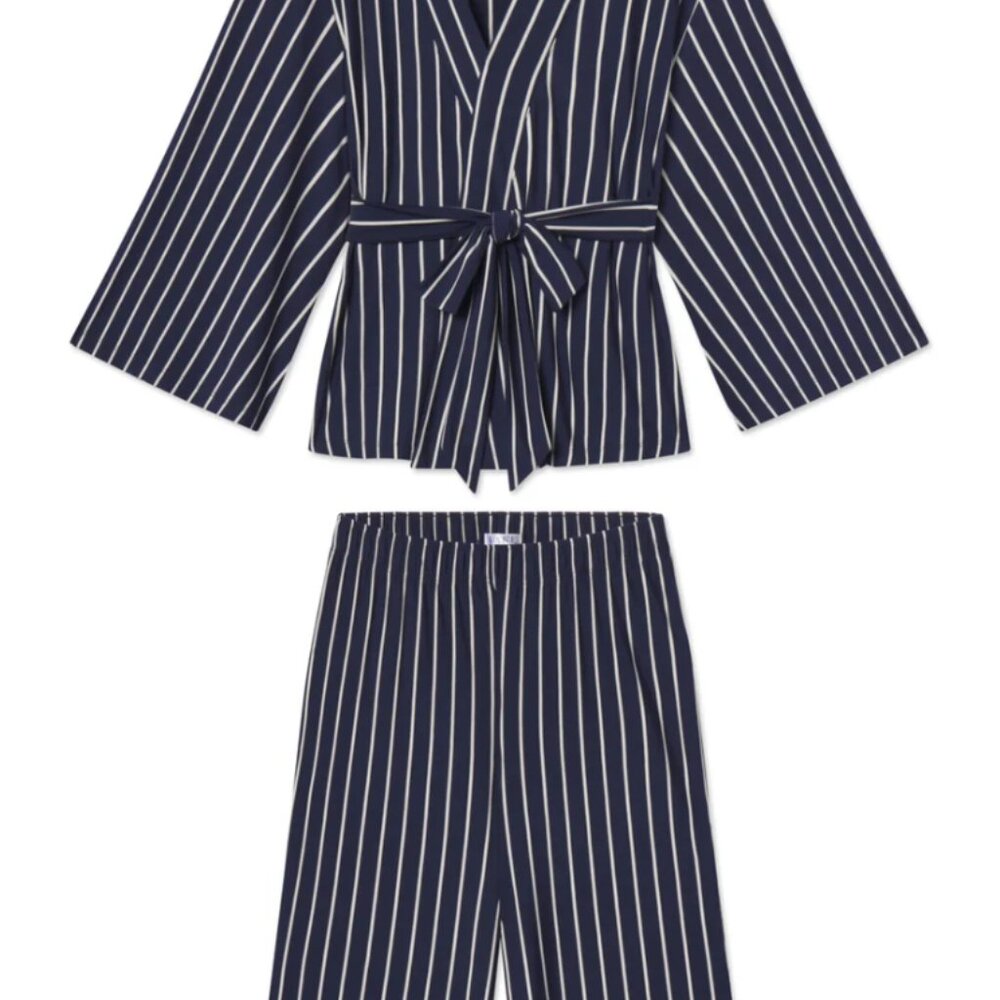 LAKE DreamModal Kimono Pajama Set in English Navy Vertical Stripe - NWT - Picture 7 of 11